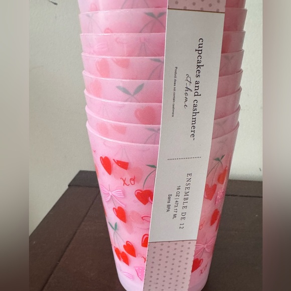 Cupcakes and Cashmere Pink Bow Cherry Reusable Cups Set of 12 - Picture 2 of 4